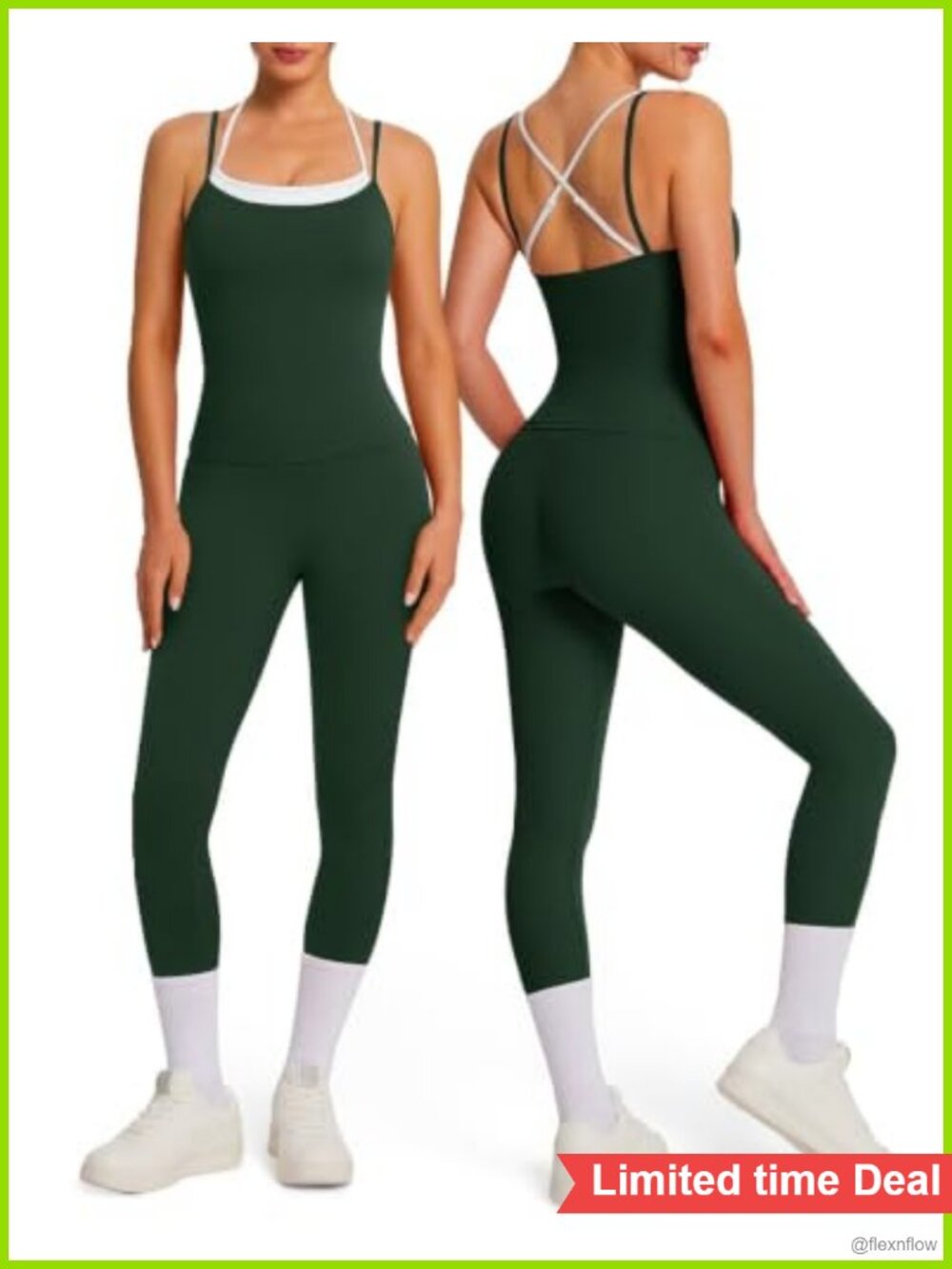 OMKAGI Women's Double Layer Workout Set Open Back Tank Gym Leggings